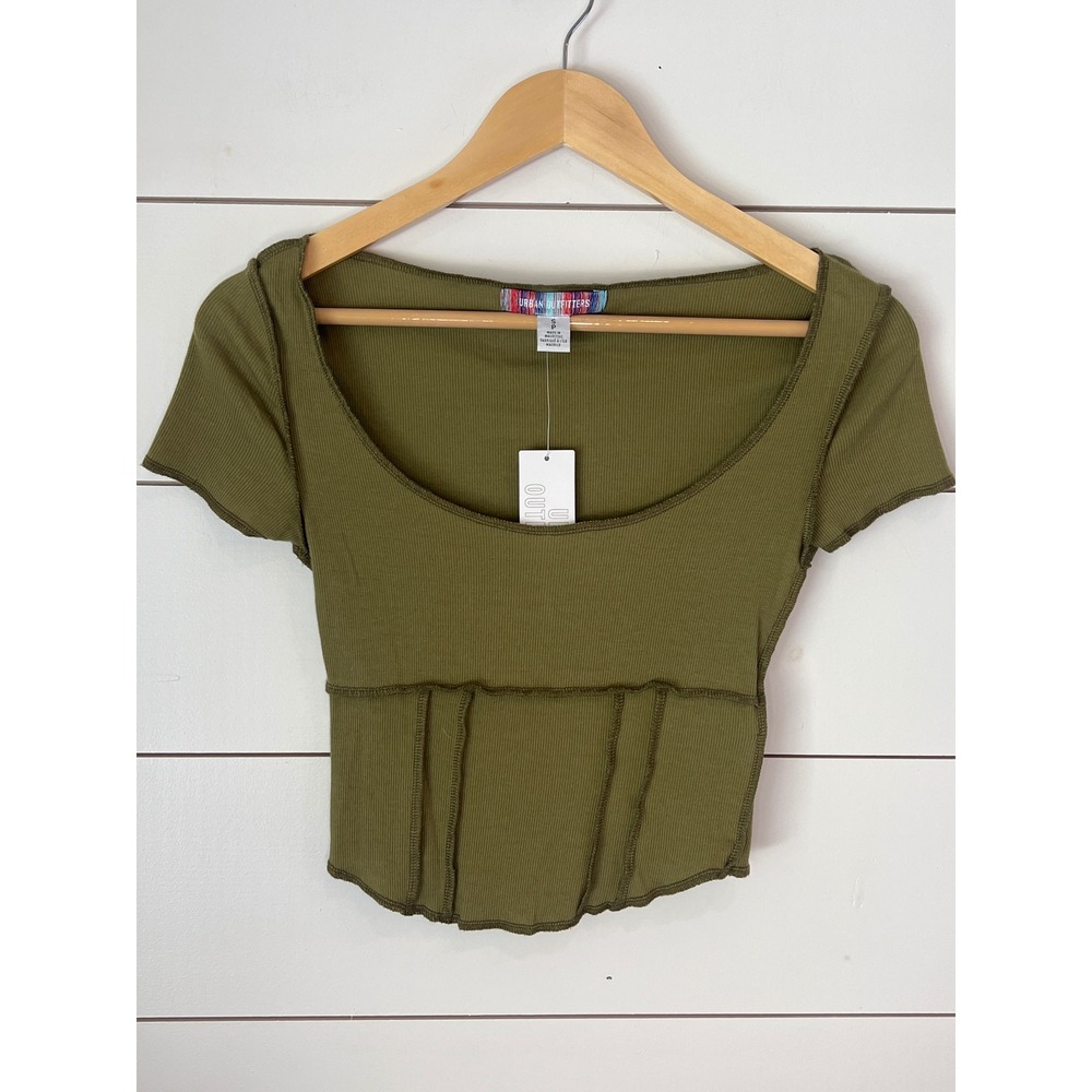 NWT Urban Outfitters Olive Green Ribbed Corset Crop Y2K Top Small